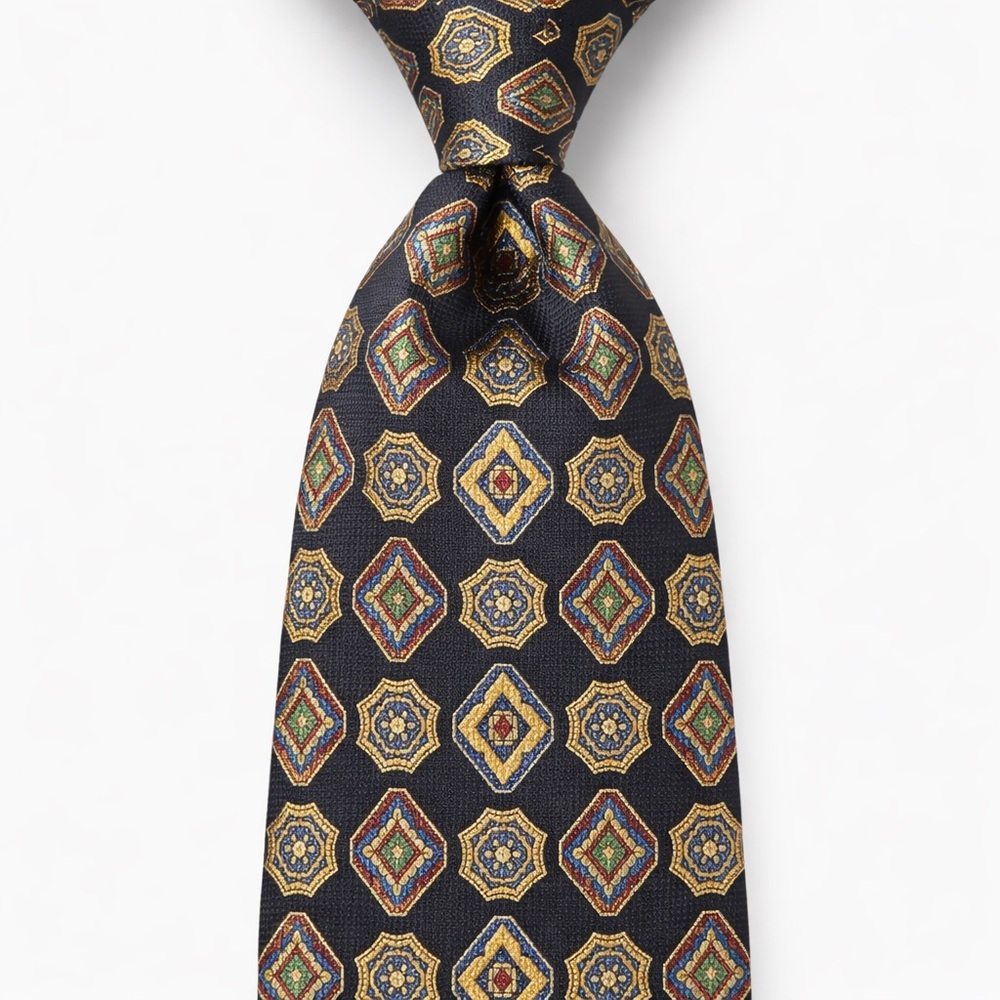 Tommy Hilfiger Silk Geometric Tie Black & Gold Vintage Classic